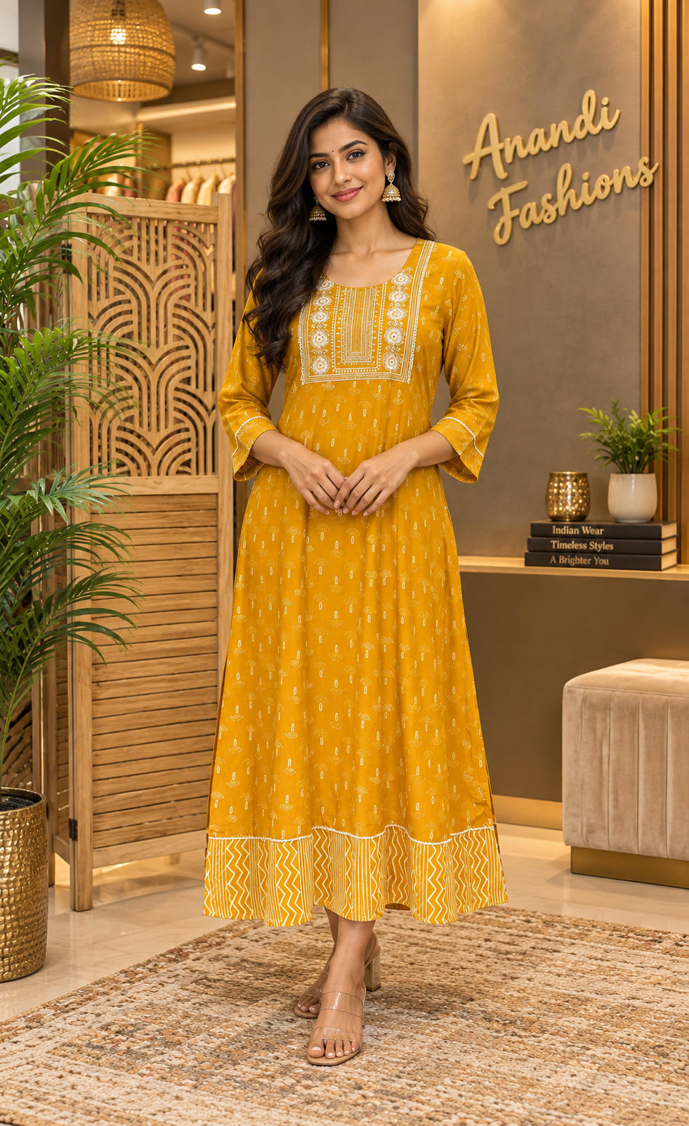 Plus Size Mustard Yellow Pure cotton Anarkali Kurti