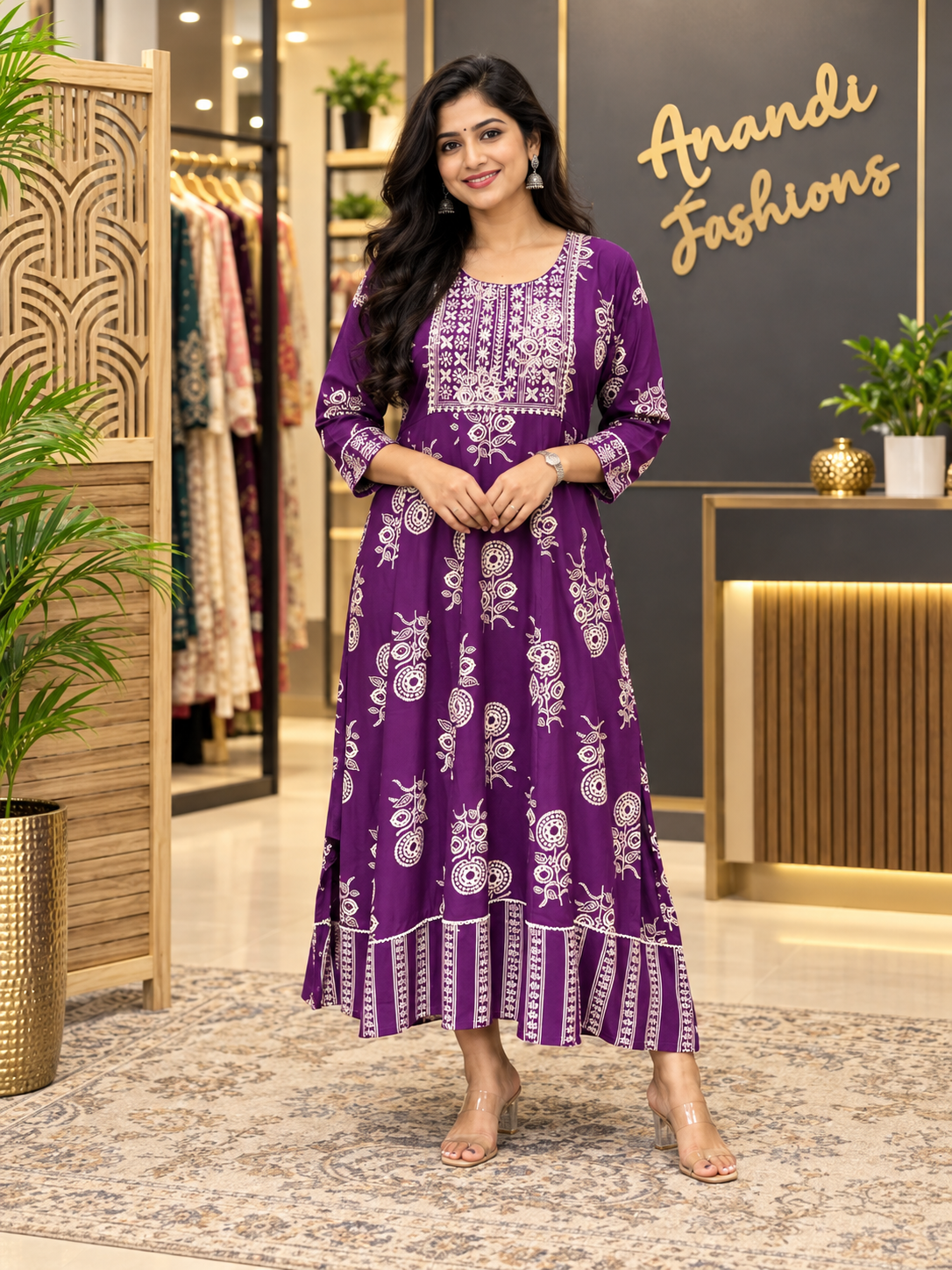Plus Size Purple Pure cotton Anarkali Kurti