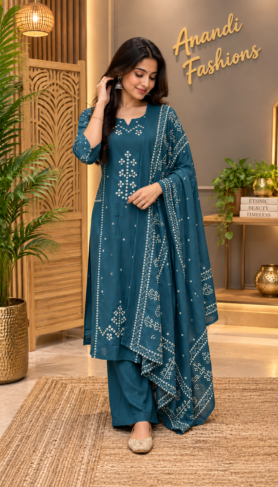 Plus size Pure Cotton Teal Blue kurti set