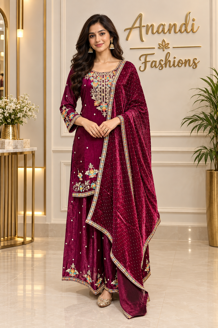 Women’s Wine Party Wear Palazzo Set