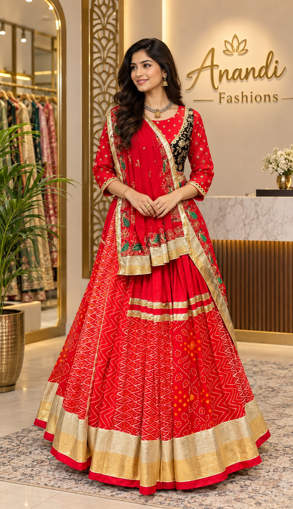 Red Bhandhini Georgette Garba Chaniya choli