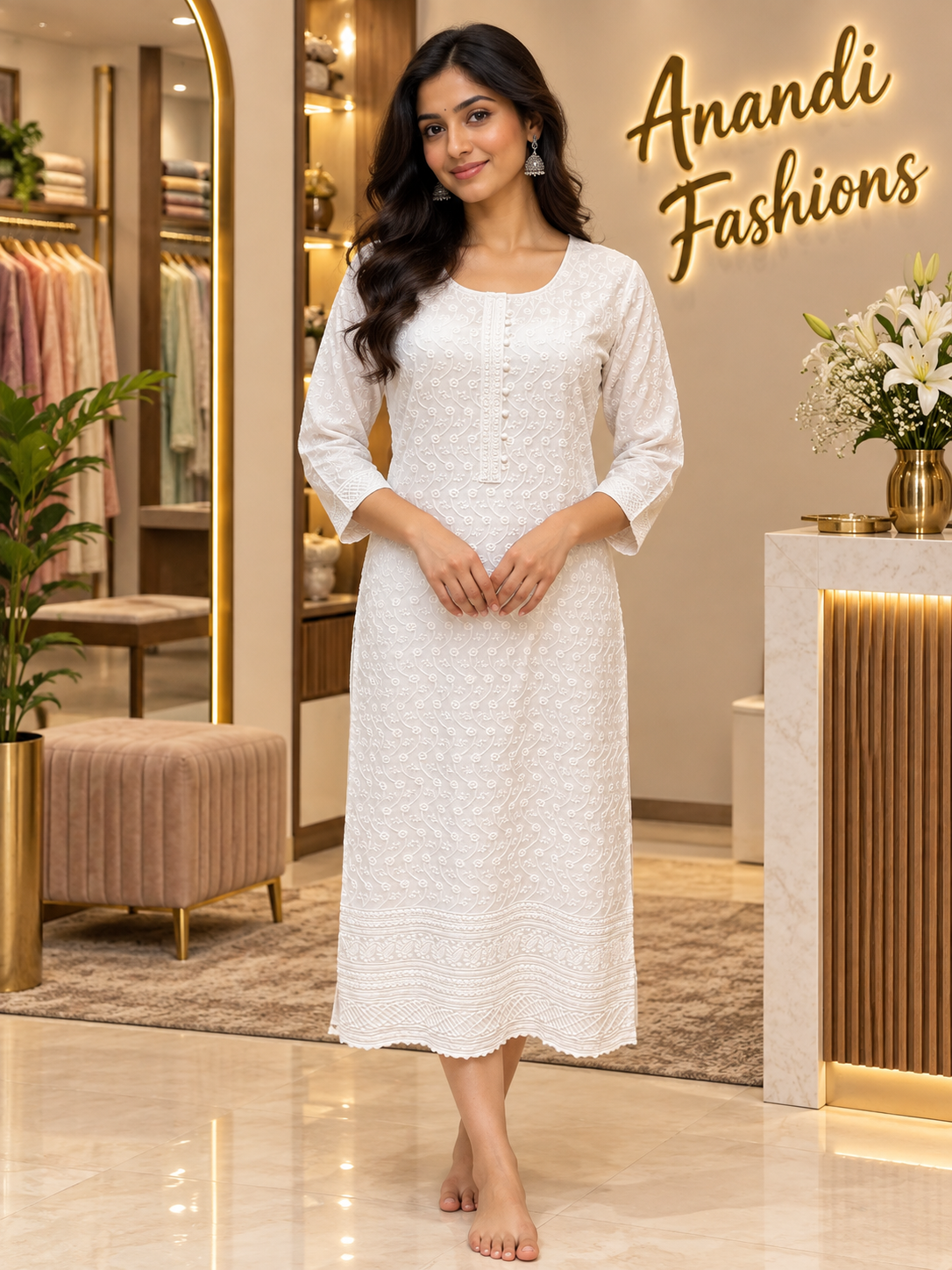 Soft Rayon White Chikankari Kurti