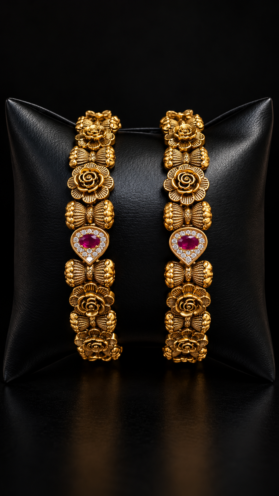 Antique Bangles set with Flower Design