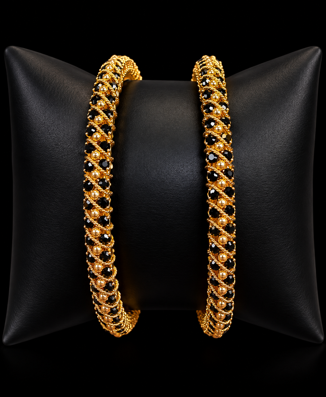 Black CZ Stone Gold Finish Bangles set- set of 2