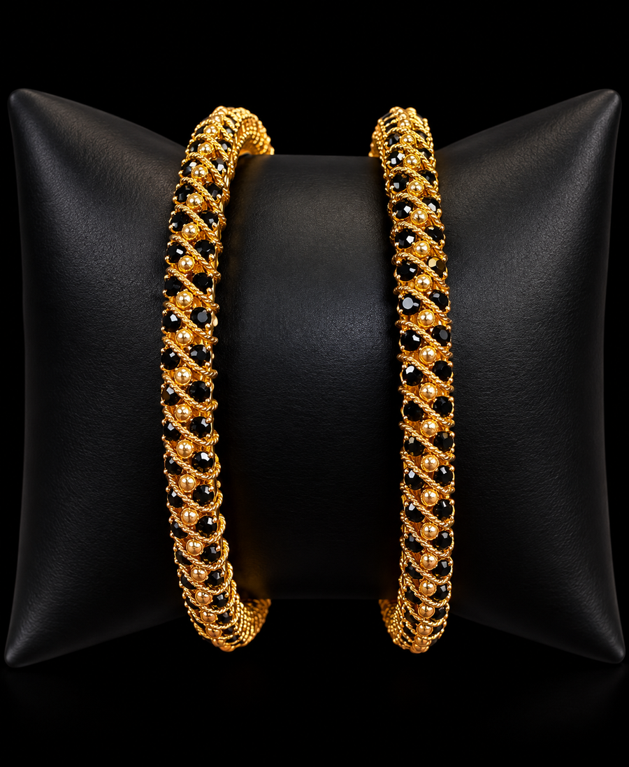 Black CZ Stone Gold Finish Bangles set- set of 2