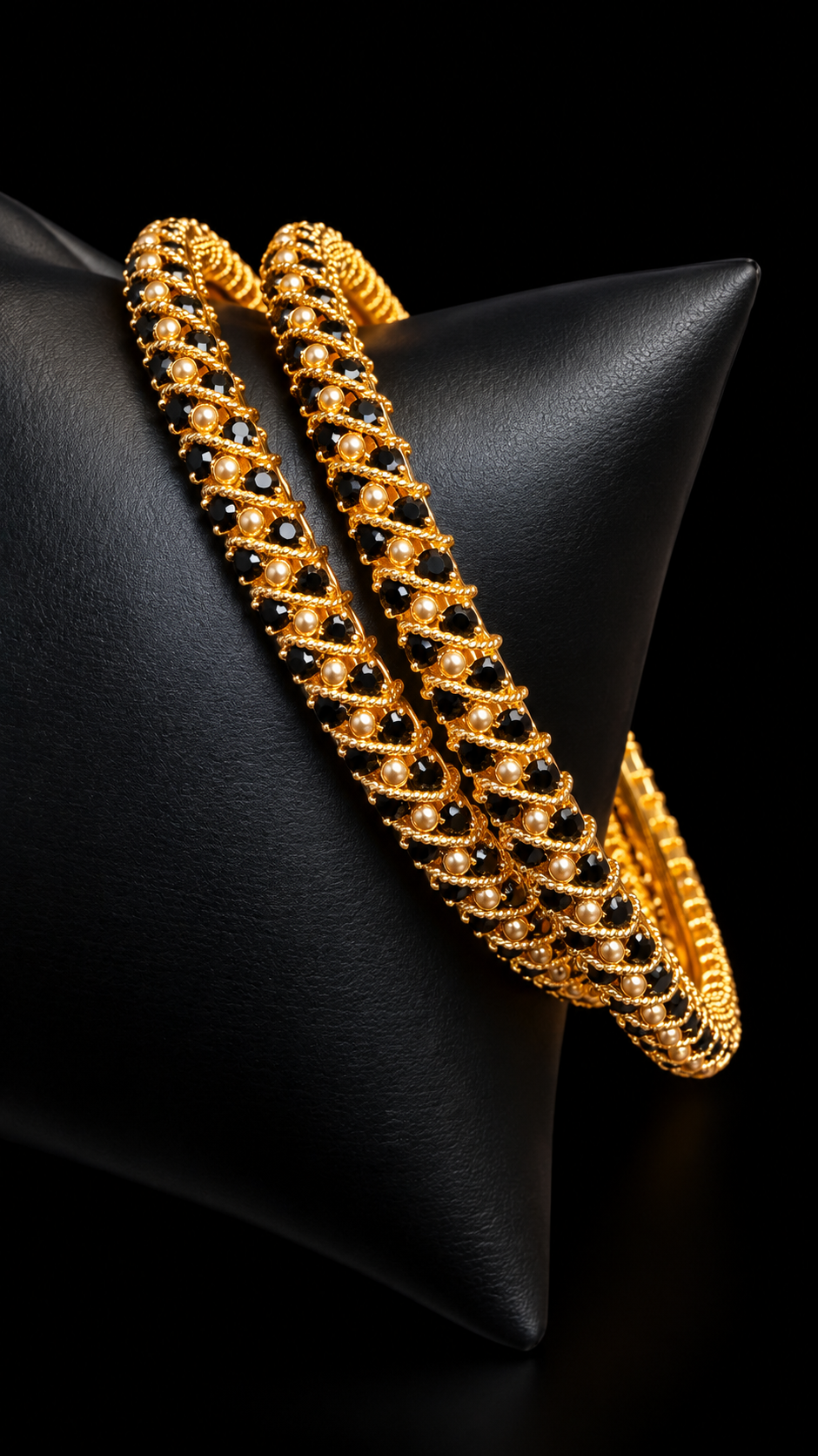 Black CZ Stone Gold Finish Bangles set- set of 2