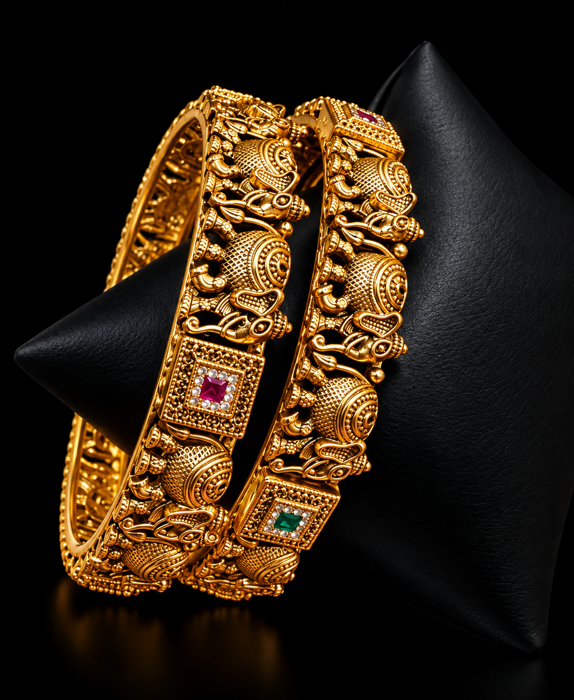 Antique Finish Elephant Design Bangles - set of 2