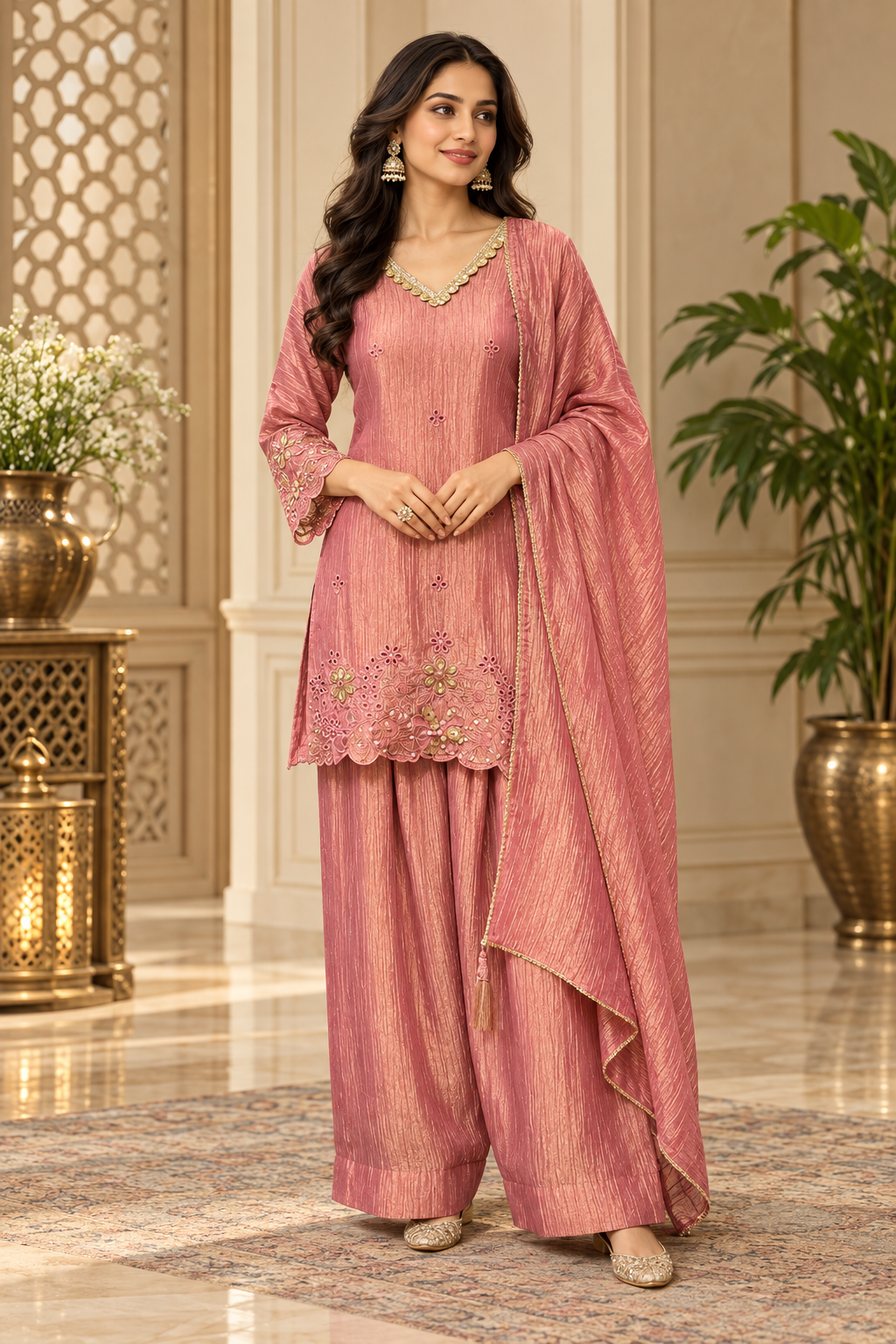 Women’s Onion Pink Parsi Kurti set