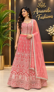 Peach Heavy Work Party wear Lehenga set