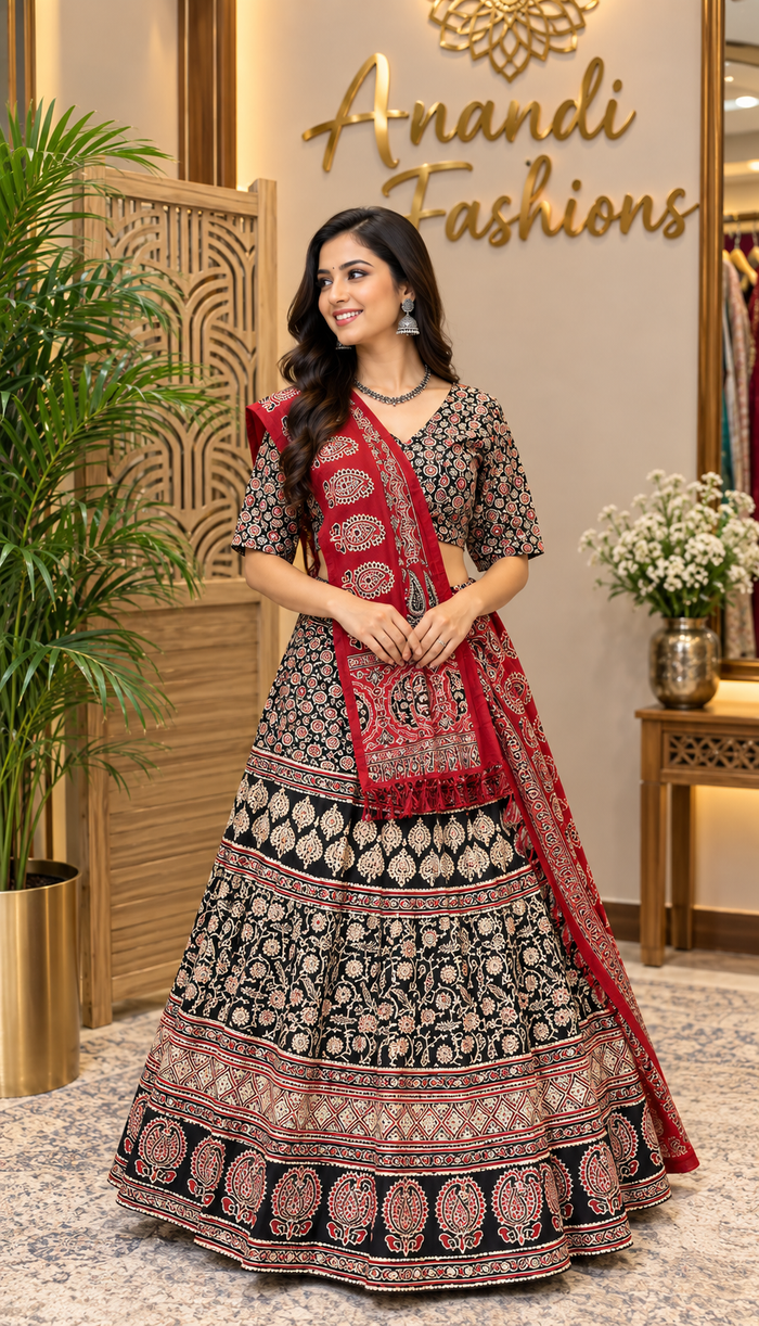 Ajrakh Print Pure Cotton Chaniya choli set