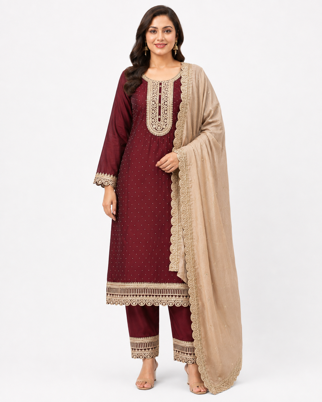 Women’s Maroon Anarkali Party Wear Kurti Set – Plus Size