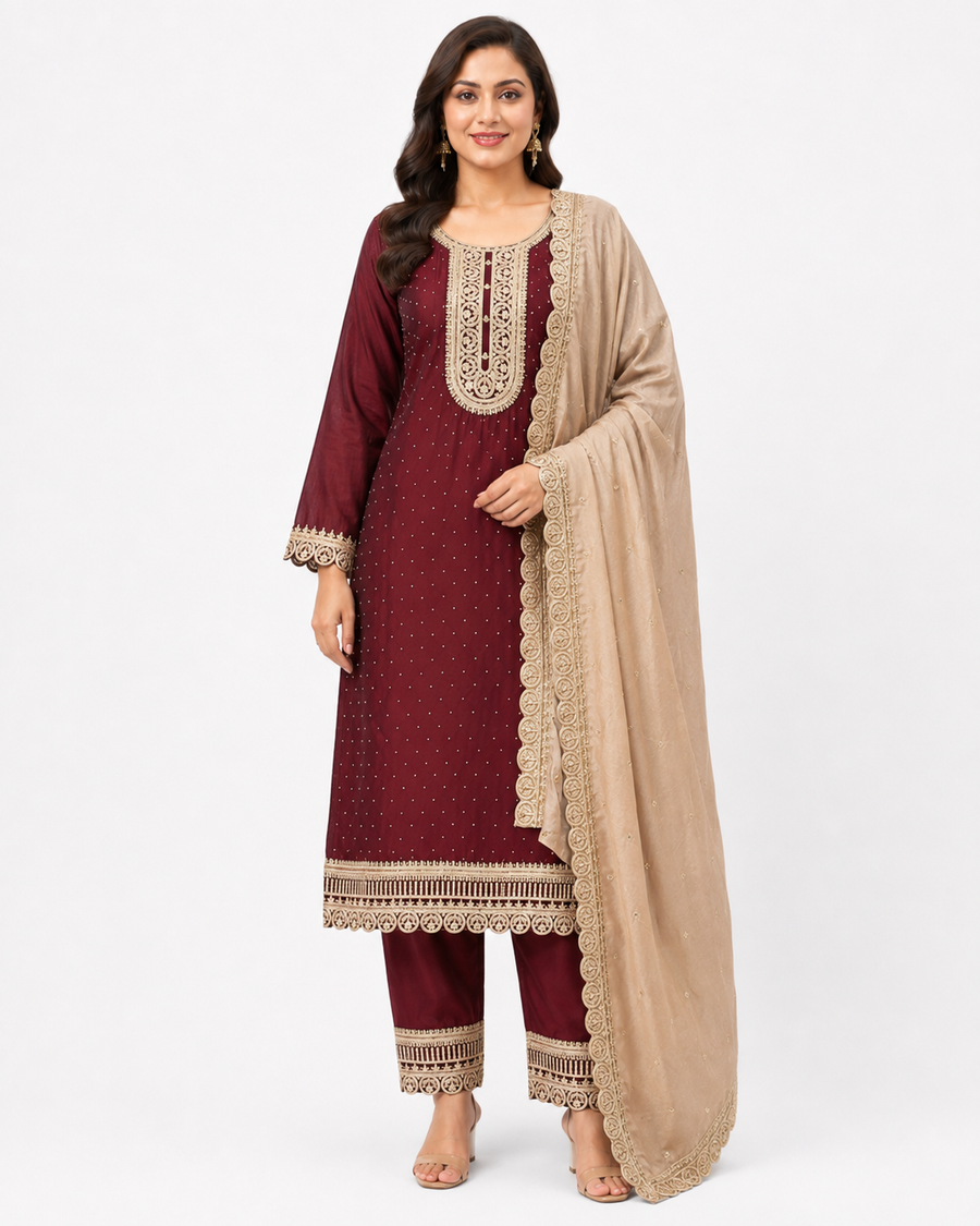 Women’s Maroon Anarkali Party Wear Kurti Set – Plus Size