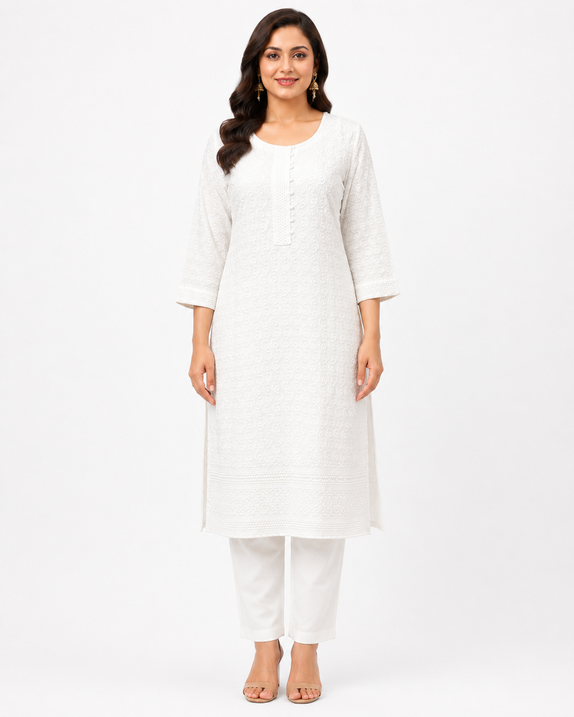 Women’s White Rayon Chikankari Kurti