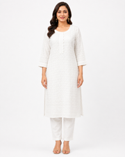 Women’s White Rayon Chikankari Kurti