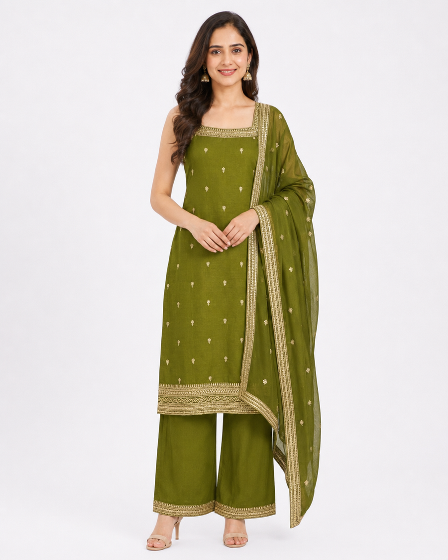 Women’s Mehendi Green Sleeveless Kurti Set