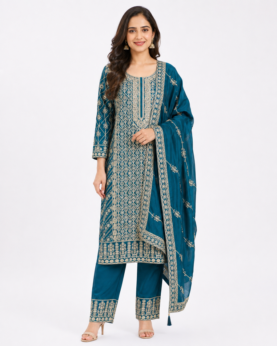 Women’s Teal Blue Party Wear Kurti Set