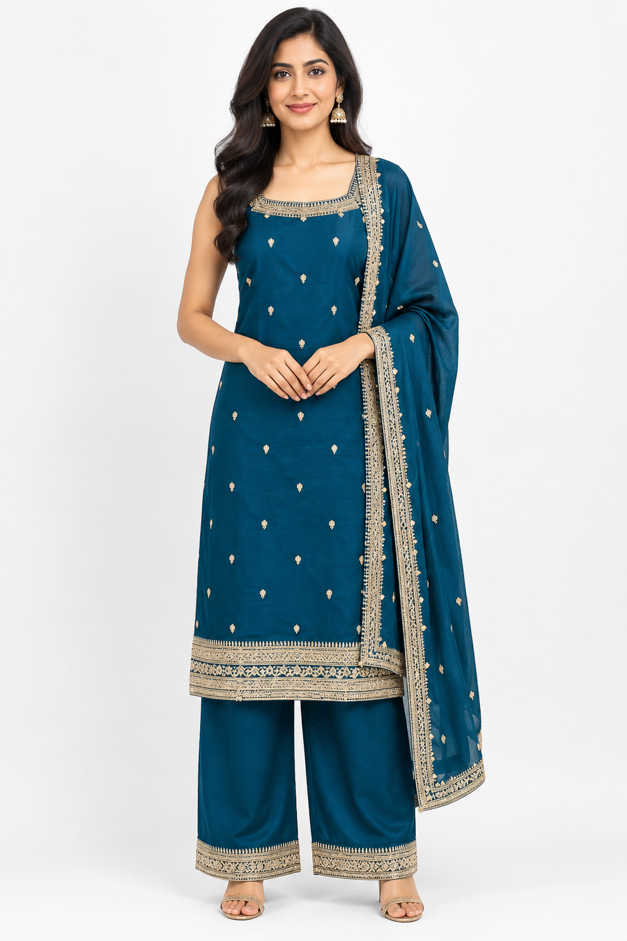 Women’s Teal Blue Sleeveless Kurti Set