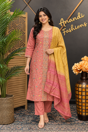 Women’s Onion Pink Embroidery Work Kurti Set