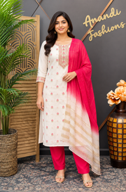 Women’s Half White Raw Silk Kurti Set