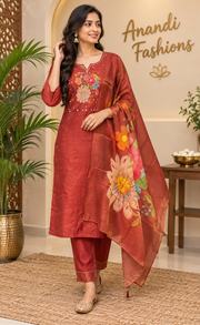 Women’s Maroon Tissue Kurti Set