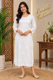 Women’s Pure Cotton White Chikankari Kurti Set
