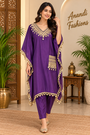 Women’s Purple Kaftan Silk Set/ Kurti Set - Women - Kurti Set - Anandi Fashions