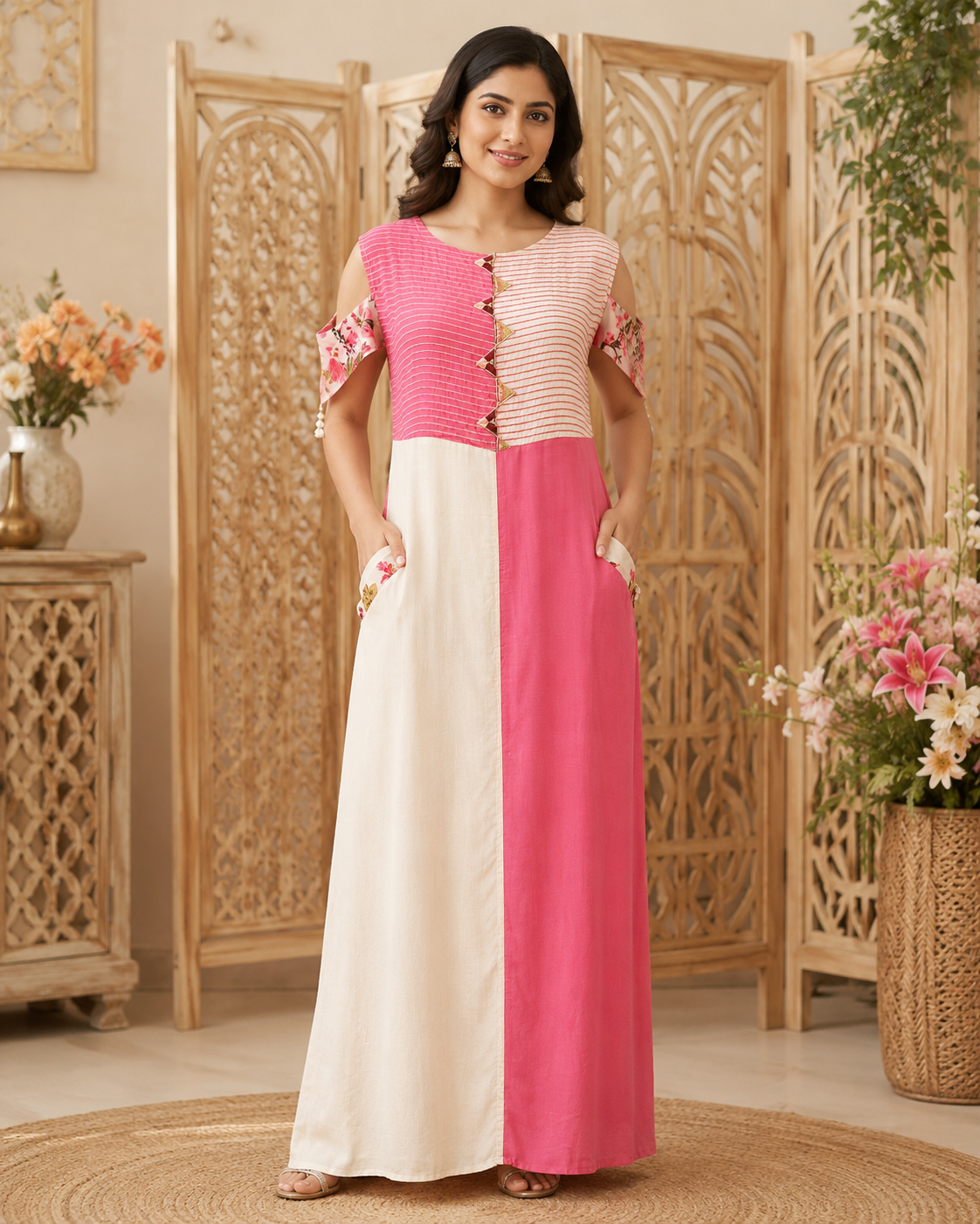 Women’s Long Kurti with Cold Shoulders