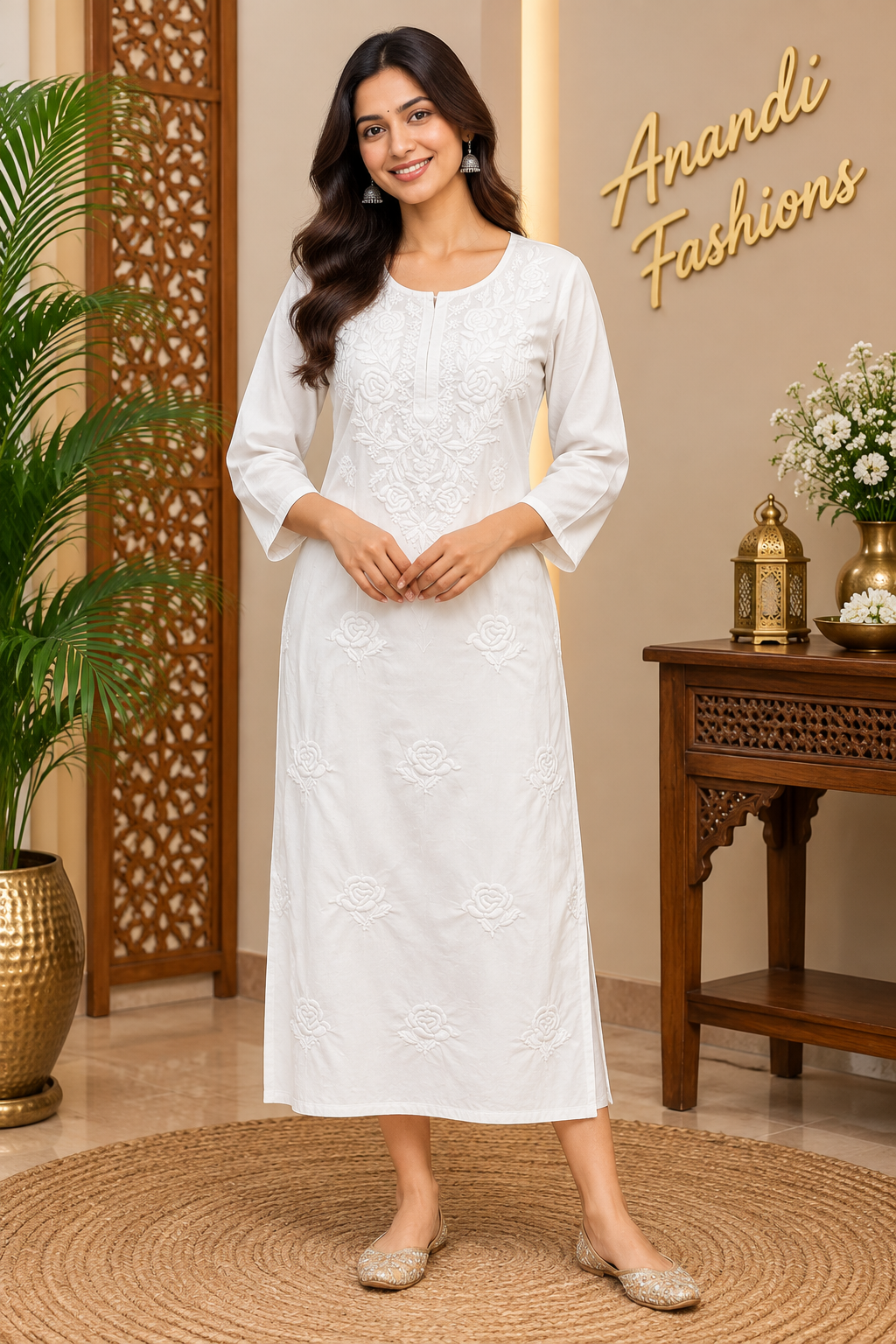 Women’s Pure Cotton White Chikankari Kurti - Women - Kurti - Anandi Fashions