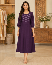 Women’s Purple Cotton Long Kurti with Embroidery - Women - Long Kurti - Anandi Fashions