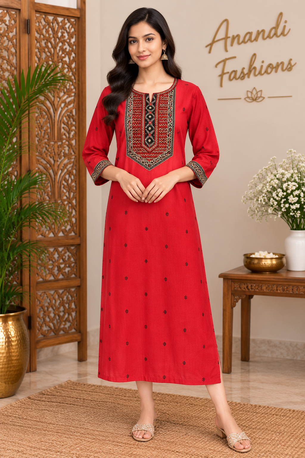 Women’s Red Handloom Khadi Cotton Kurti - Women - Kurti - Anandi Fashions