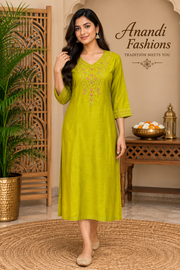 Women’s Quality Green Silk with Embroidery Work Kurti - Women - Kurti - Anandi Fashions