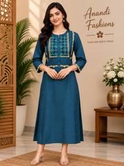 Women’s Teal Blue Silk Kurti - Women - Kurti - Anandi Fashions