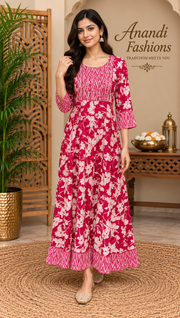 Women’s Pink Pure Cotton Anarkali Kurti - Women - Anarkali - Anandi Fashions
