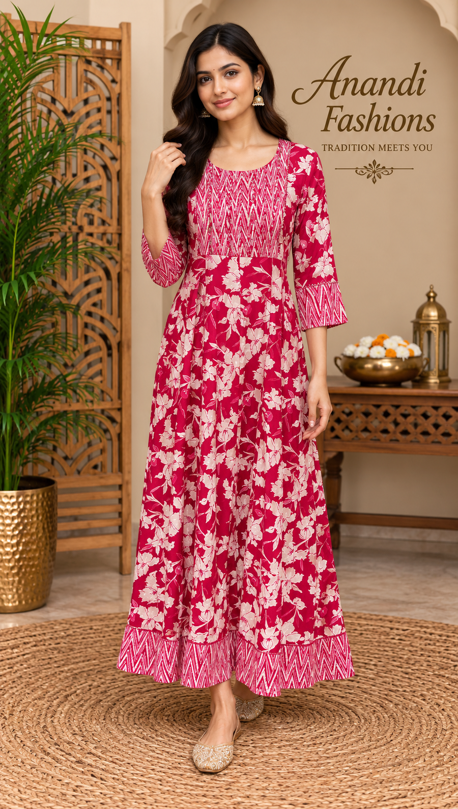 Women’s Pink Pure Cotton Anarkali Kurti - Women - Anarkali - Anandi Fashions