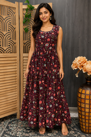 Women’s Wine Cotton Summer Frock/ | Floral Print 'S Casual Wear Kurti