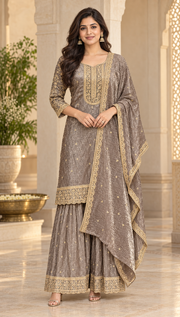 Women’s Taupe Color Party Wear Palazzo Set