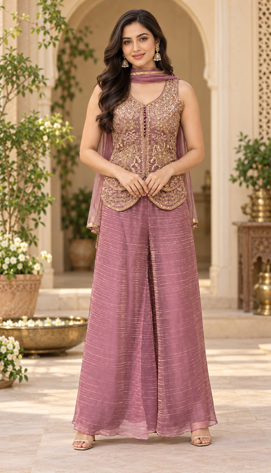 Women’s light Purple Party Wear Palazzo set