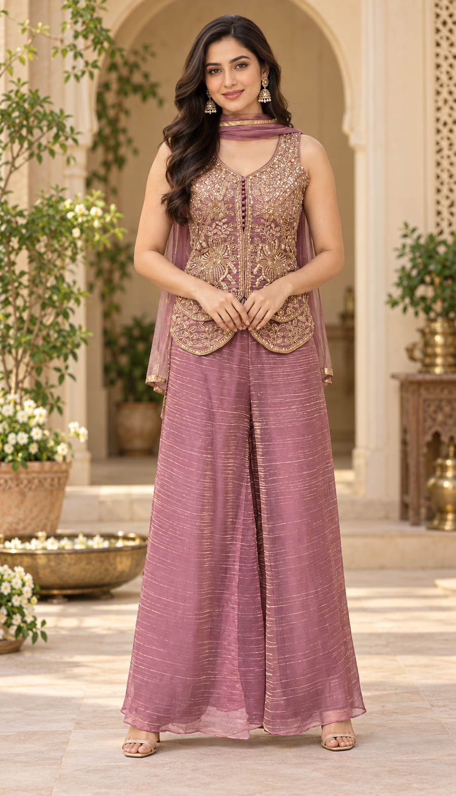 Women’s light Purple Party Wear Palazzo set