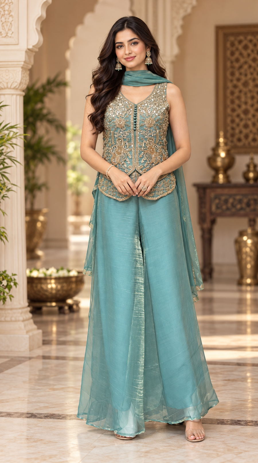 Women’s Pastel Blue Party Wear Palazzo set