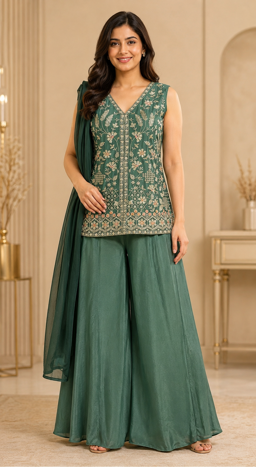 Women’s Green Party Wear Palazzo Set
