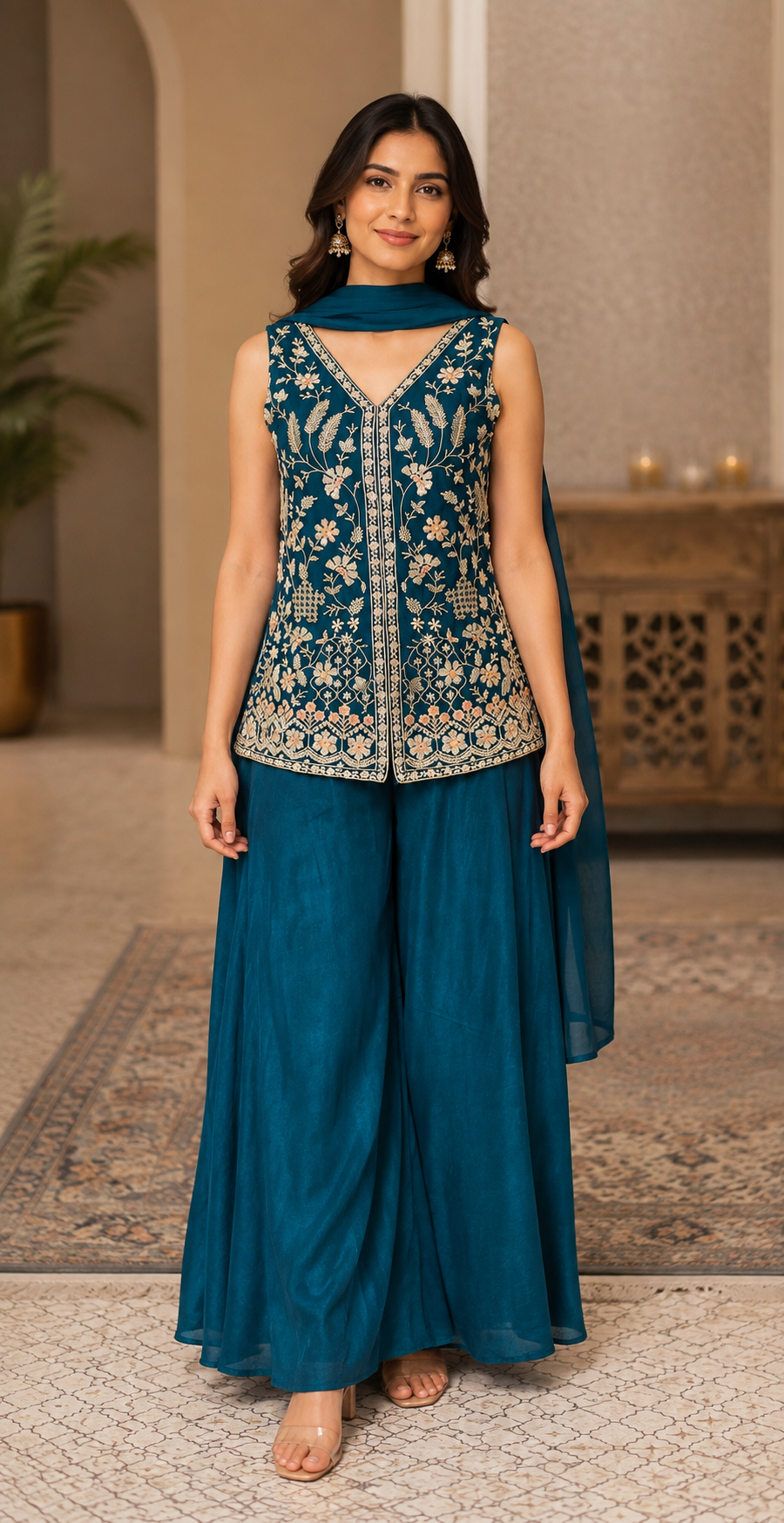 Women’s Blue Party Wear Palazzo Set