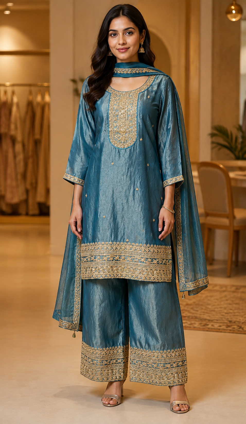 Women’s Pastel Blue Party Wear Palazzo Set