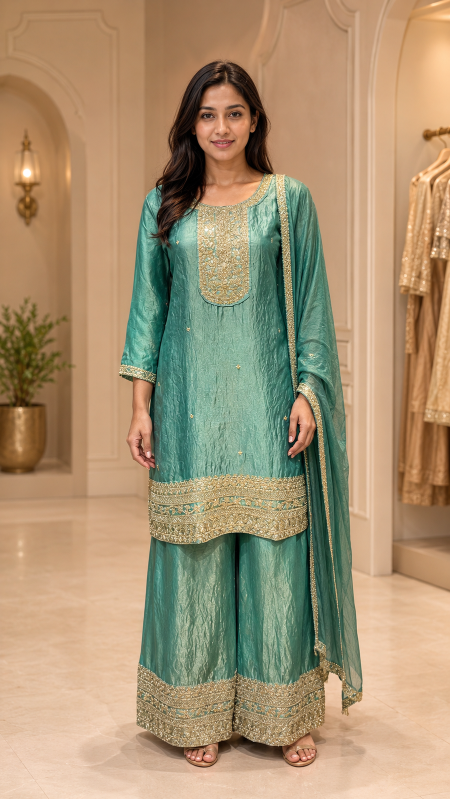 Women’s Pastel Green Party Wear Palazzo Set