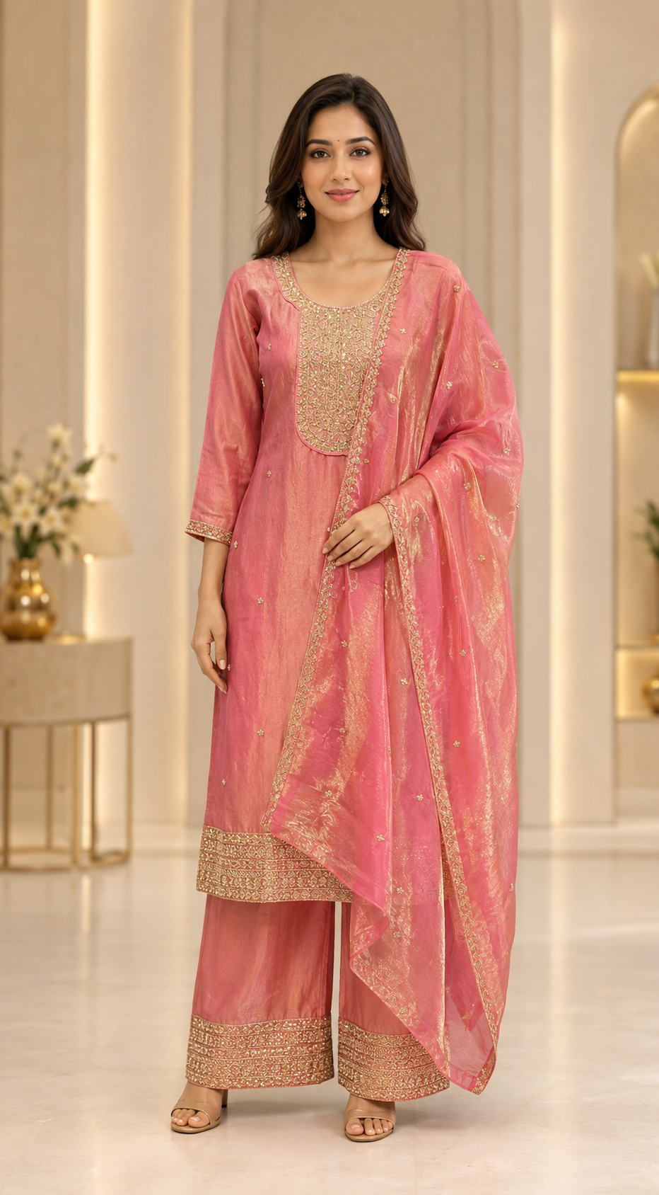 Women’s Pastel Pink Party Wear Palazzo Set