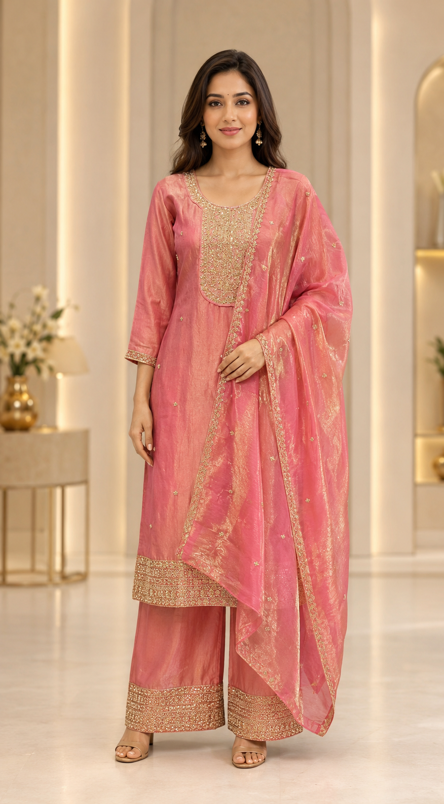 Women’s Pastel Pink Party Wear Palazzo Set
