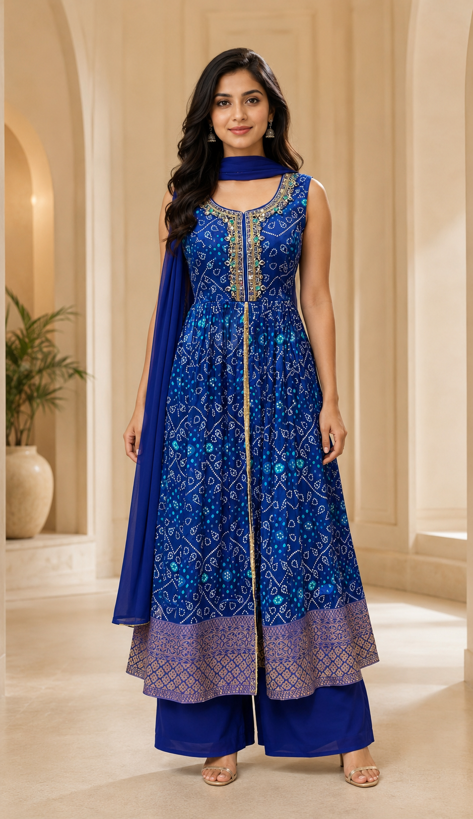 Women’s Royal Blue – Silk Bandhani Party Wear Palazzo Set
