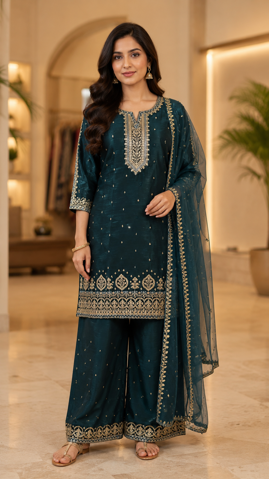 Women’s Teal Blue Palazzo Set – Plus Size