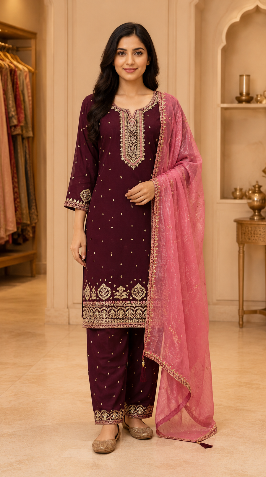 Women’s Wine Palazzo Set – Plus Size