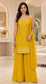 Women’s Yellow Benarasi Silk Sleeveless Palazzo Set