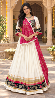 Women's Garba White Silk Chaniya Choli
